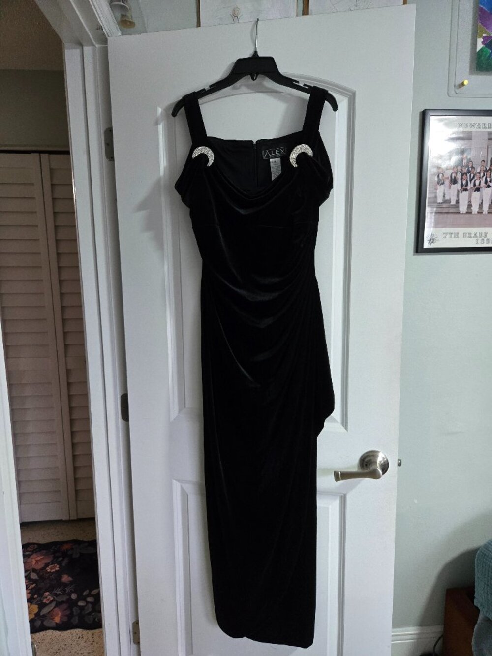 Alex Evenings Black Velvet Cold Shoulder Gown with Black Velvet Beaded Jacket